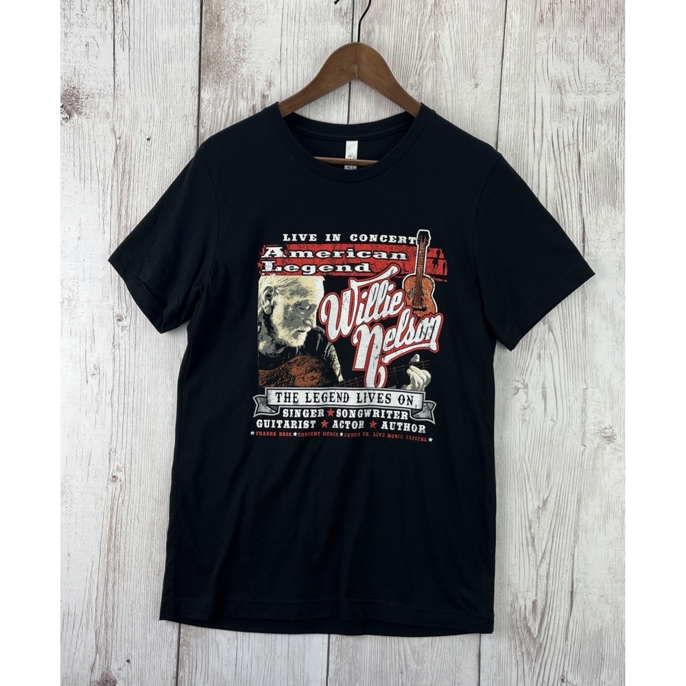 Willie Nelson Bella Canvas Mens Black Tour T-Shirt Med Franks Bros Austin Texas